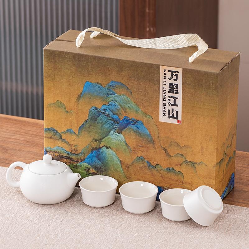 

High-end hand-painted Kung Fu tea set, Xishi teapot cover bowl to make tea teacup, light luxury Guochao business gift box, gift.