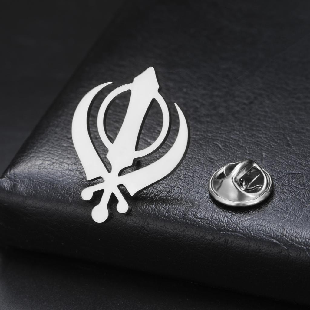 LIKGREAT Broszka Symbol Khanda dla Mężczyzn Kobiet Wiara Sikh Pin Stal Nierdzewna Religijny Sikhizm Amulet Biżuteria Prezent Hurtownia