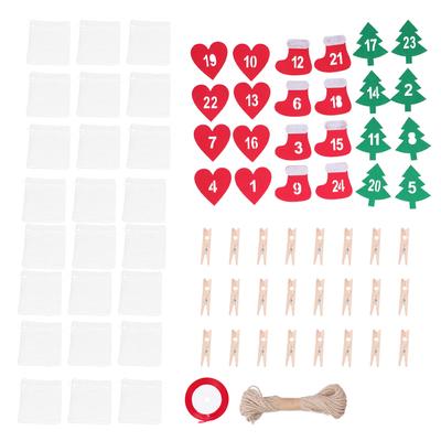 24PCS Christmas Bag Lucky Number Drawstring Christmas Sack Advent Calendar Christmas PouchWhite