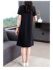 Women's Summer 2026 Plus Size Slimming A-line Black Dress - Mid-Length, Short Sleeve, Casual T-Shirt Style