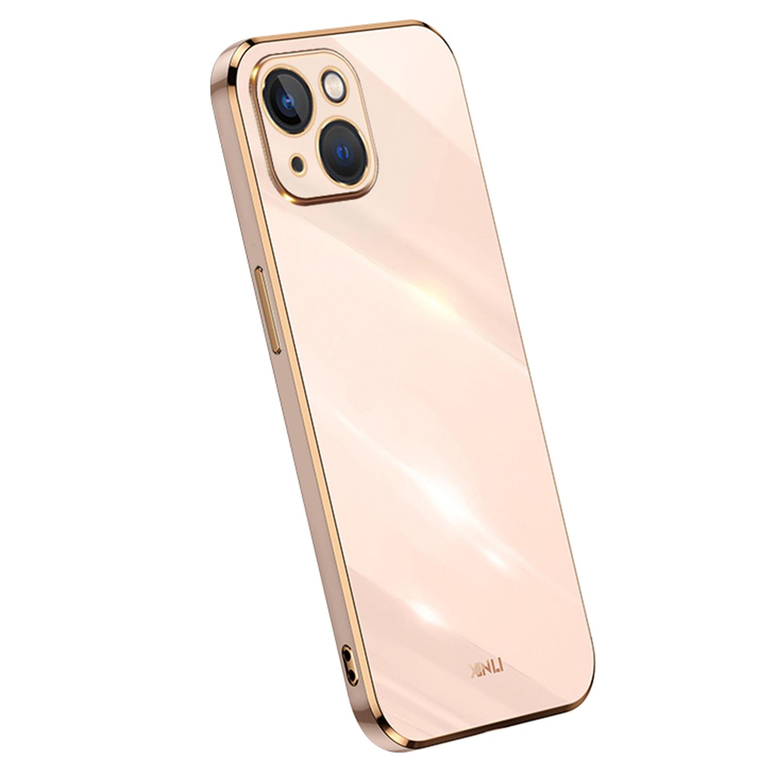

XINLI Для iPhone 15 Plus Гальванізований Золотий Край Захисний Чохол для Телефону TPU Задня Кришка Pink