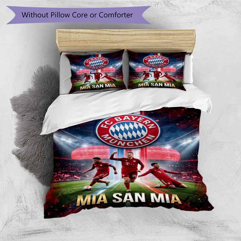 3pcs Duvet Cover Set (1*Duvet Cover + 2*Pillowcase, Without Core), FC Bayern Munich Print Bedding Set, Bedroom Decor, All‑Season, Gift