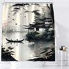 Chinese Landscape Print Waterproof Shower Curtain For Bathroom, Elegant Ink Painting Design High-End Toilet Partition Curtain