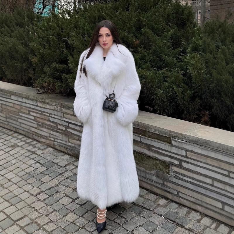 Women S Long Imitation Fox Faux Fur Coat Warm Casual Outerwear