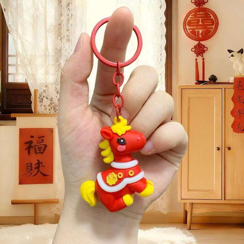 Cute 2026 Year Of The Horse Keychain Zodiac Pony Pendant Couple Backpack Fashionable Accessory Jewelry New Year Mascot Gifts