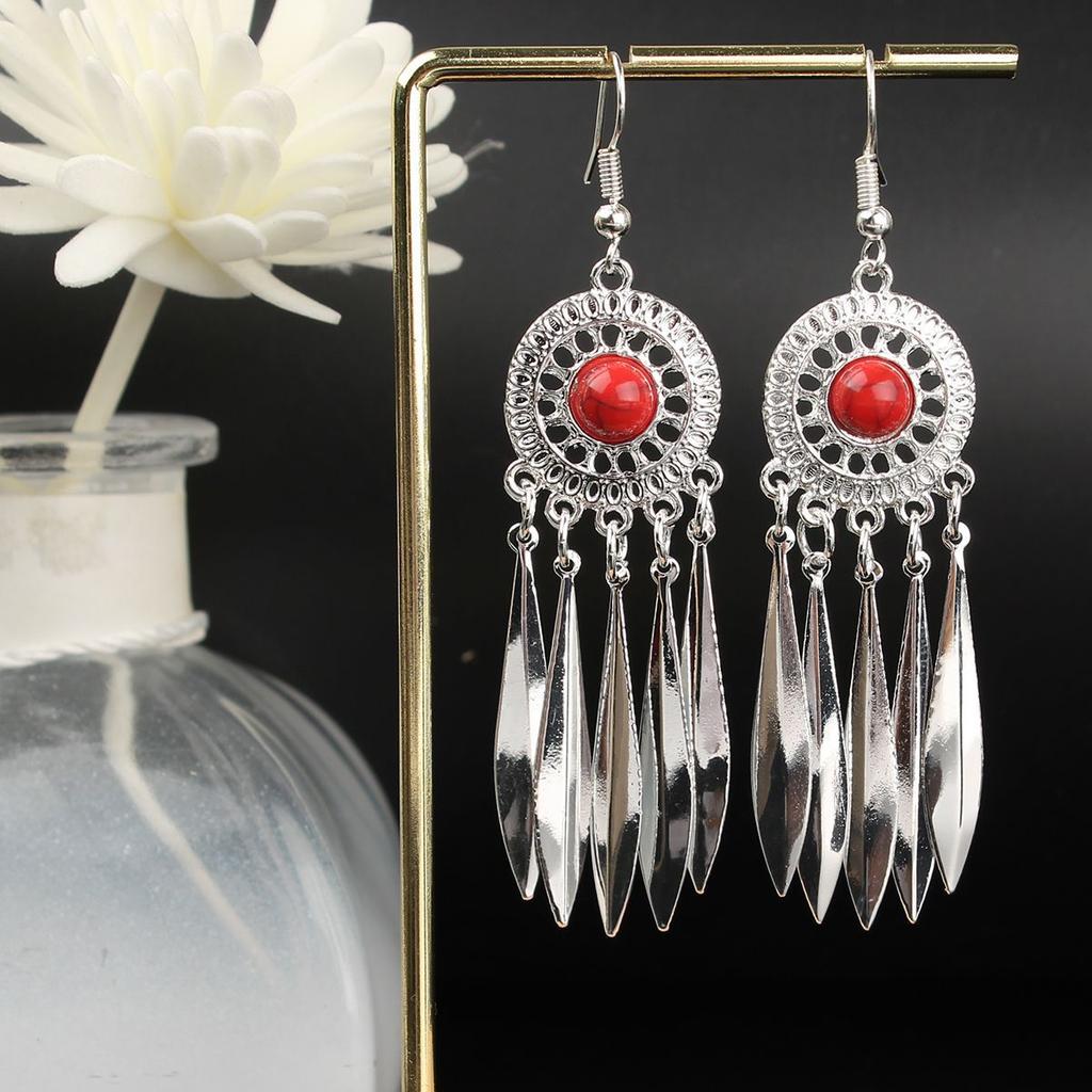Turquoise Earrings Bohemian Drop Ear Earrings with Tassels, Geometric Alloy, Retro Style, Boastful Ear Accessories