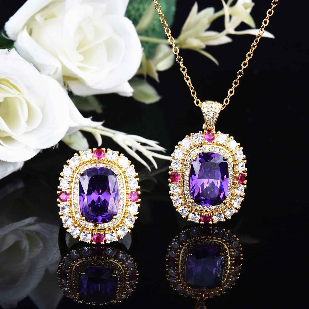 Haute Couture Jewelry Fortune Topaz Pendant, Luxury Ruby Set Engagement Ring Necklace