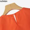 VONDA Women Summer Square Neck Sleeveless Side Decorate Buttons Casual Tank Tops