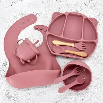 8 Teile/satz Baby Silikon Geschirr Kinder Lebensmittel Grade Platte Geschirr Saugnapf Baby Fütterung Zubehör