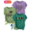 Three-piece set Elegant short-sleeved shirt for women Leopard print, zebra print“AMAZING”+ Wild love + Love and Peace Printed Round Neck Women's
