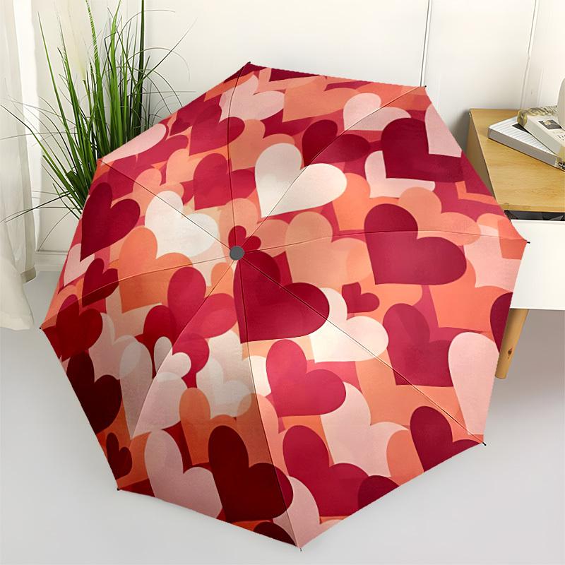 

1pc Heart Print Automatic Folding Umbrella - Portable Collapsible Design, 8-Rib Iron Frame, Durable Fabric yy251125071