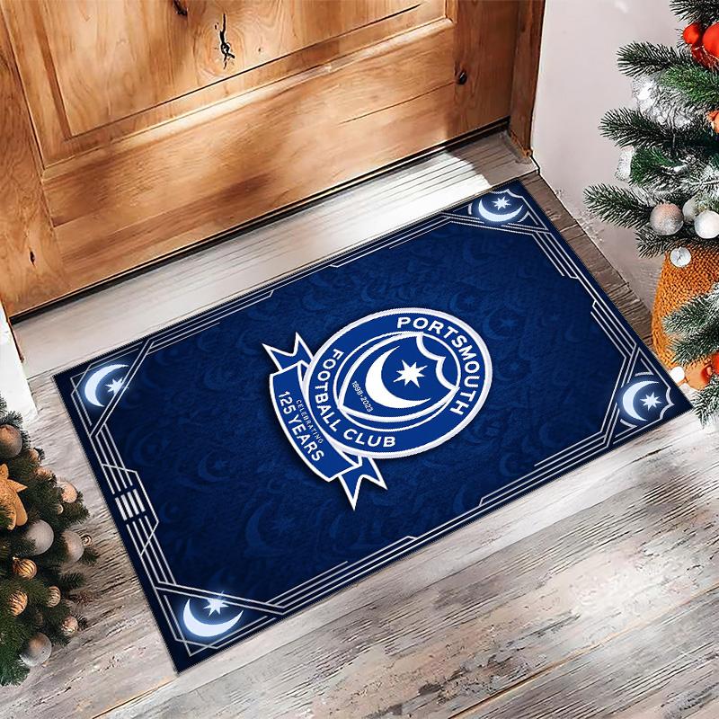 Tappeto Morbido Area Rug con Motivo Calcio Portsmouth FC Antiscivolo Tappeto per Pavimento Interno Tappetino Decorazione Sportiva per Camera da Letto