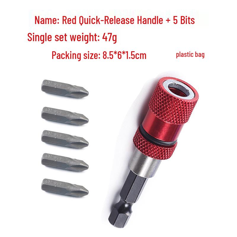 Adjustable 65mm Quick-Release Screwdriver Bit Holder in Blue/Red/Silver - 1/4" Carbon Steel Extension Rod