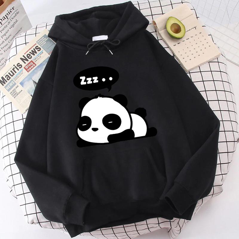 (Unisex Hoodie)Autumn Winter Casual Panda Letter Print Hoodies Solid Color Long Sleeve Hooded Pullovers Sweatshirts