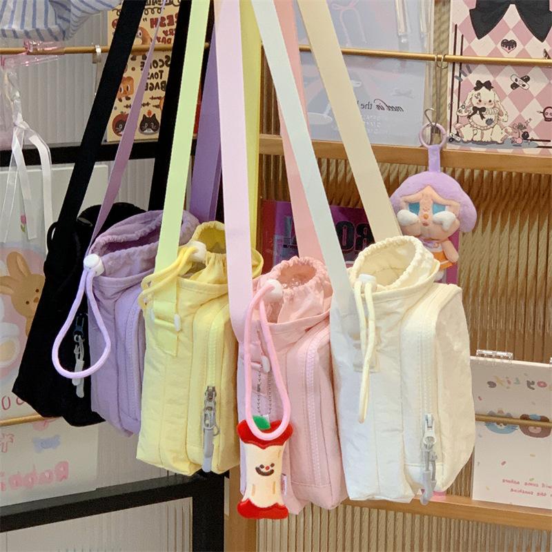 Fresh and Sweet Messenger Bag Can Hold Water Cup Girl Heart Small Square Bag Double-layer Storage Light Mobile Phone Shoulder Bag