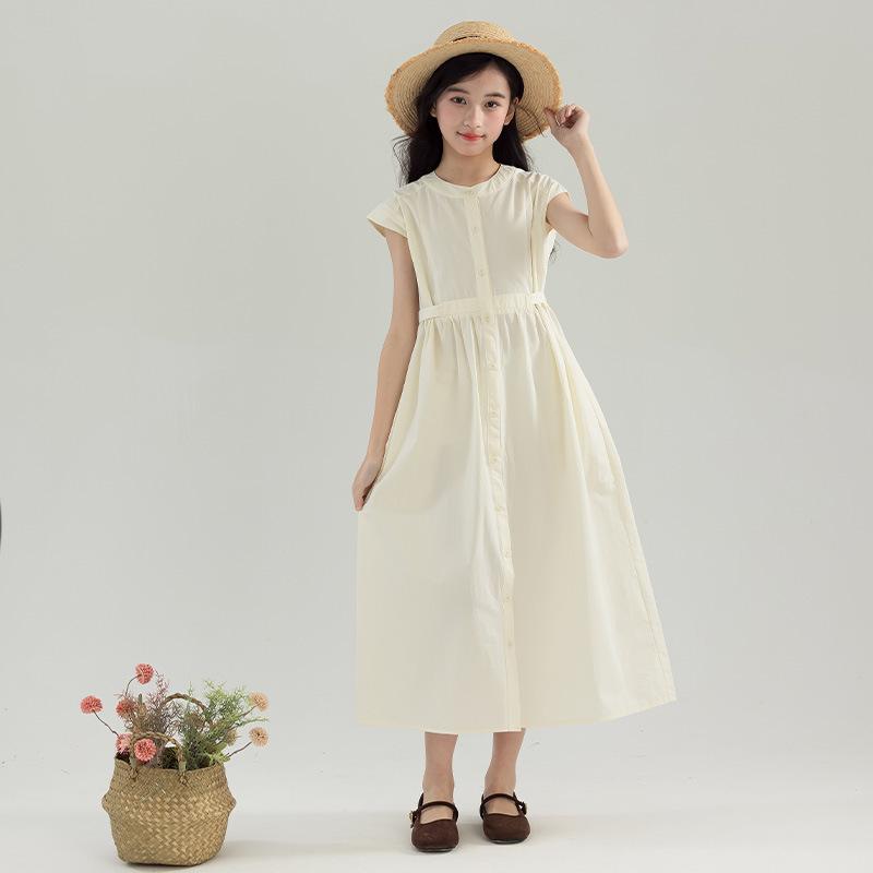 Girls' Stylish Summer Long Dress: Single-Breasted, Parent-Child Matching