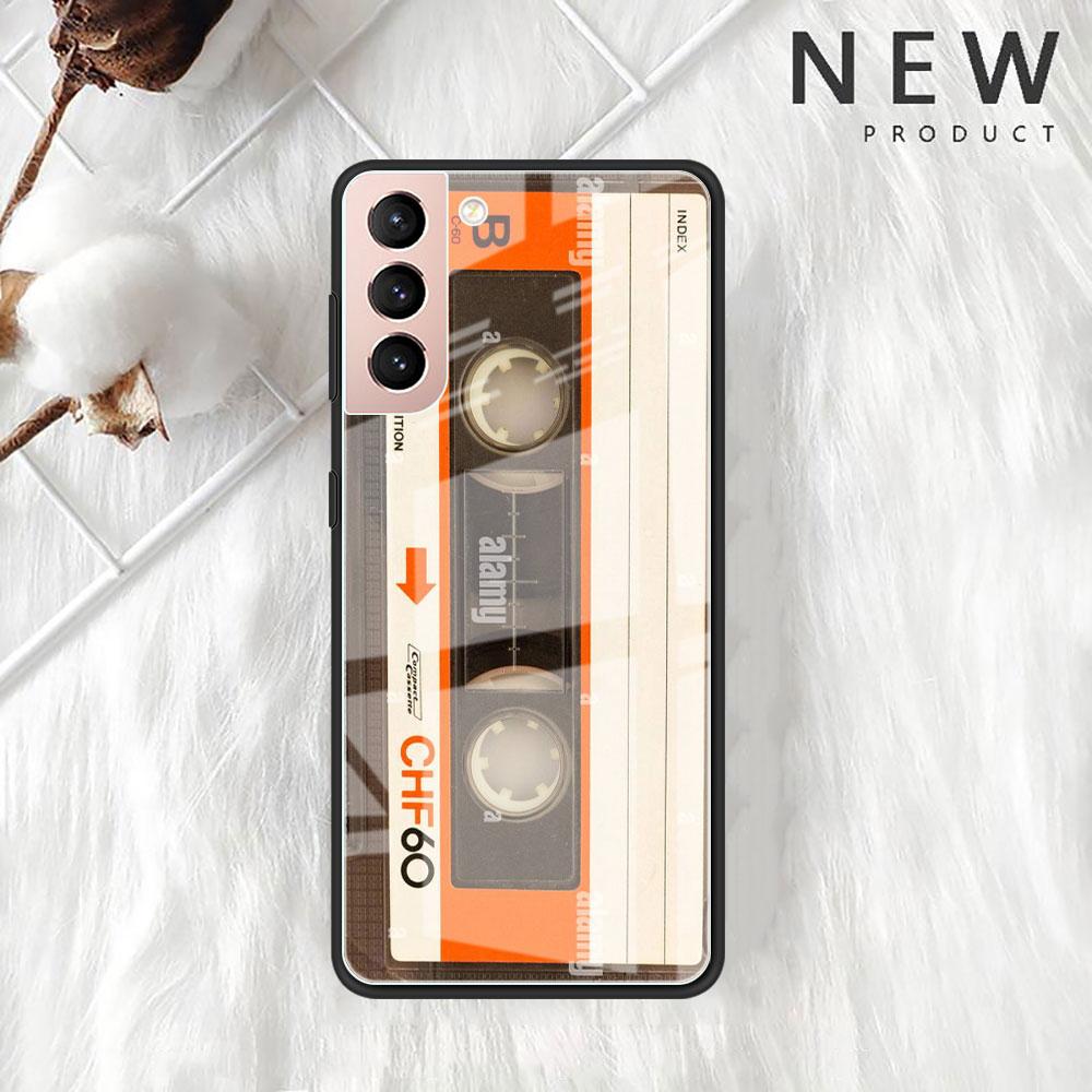 Magnetic Radio Tape Cassette Glass Case For Samsung Galaxy S22 S20 FE S21 Plus Phone Cover S10 5G S9 Note 20 Ultra 10 Lite Shell