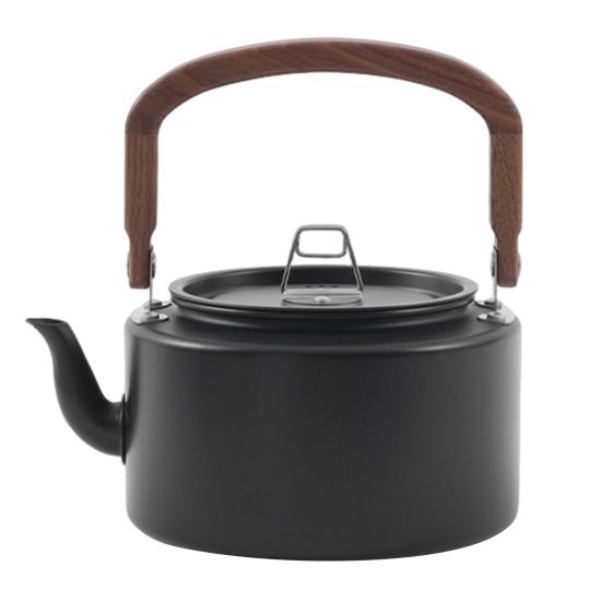 1.2L Aluminum Alloy Camping Kettle with Anti-Scalding Wooden Handle Portable Lightweight Outdoor Traveling Hiking Picnic Coffee Pot Tea Kettle