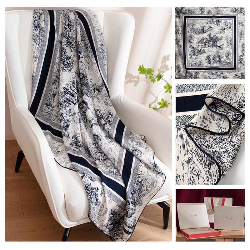 Vintage Forest Castle Print Wool Scarf - Double-Sided, Versatile Neck Warmer & Sunscreen Shawl