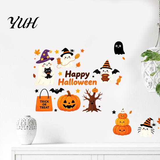 Cute Ghost Pumpkin Wall Stickers Halloween Stickers, And Print Decals, Indoor Party Atmosphere Removable PVC DIY Holiday for Classroom Window