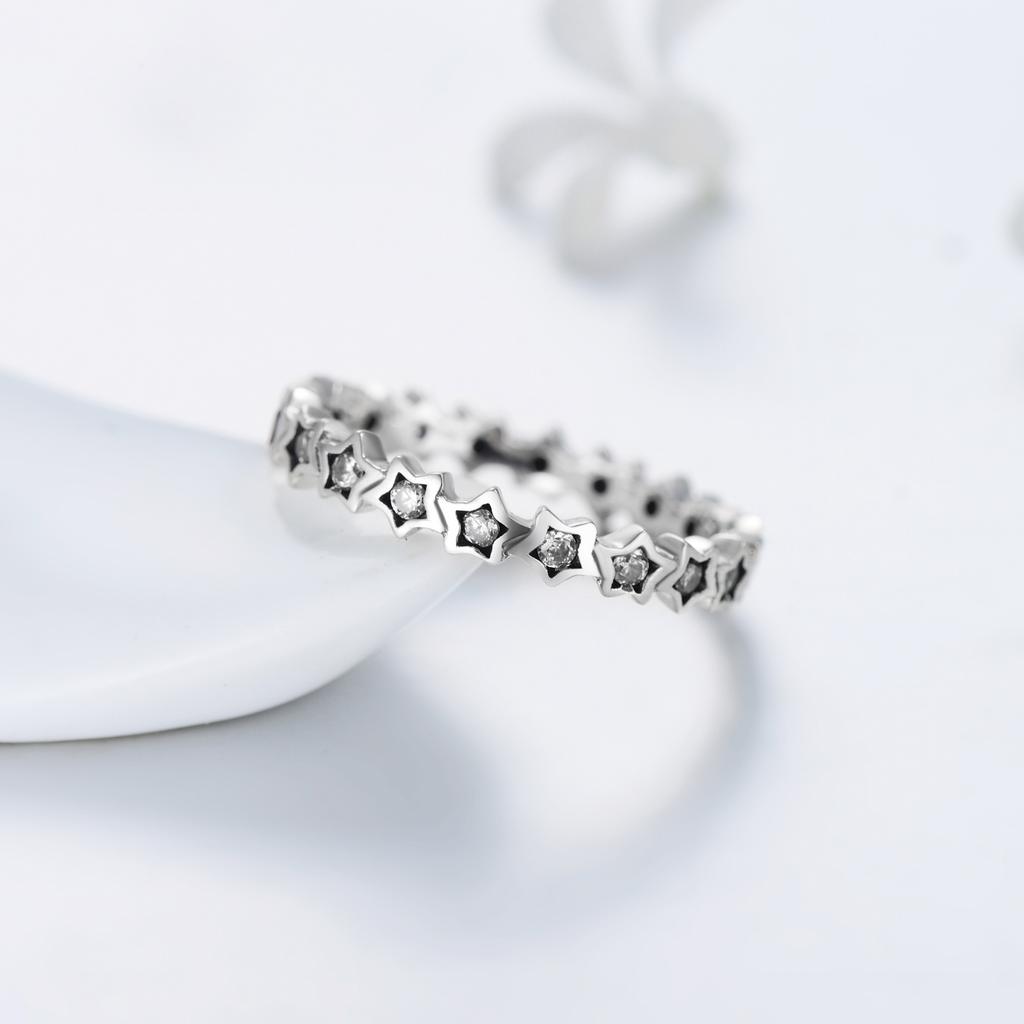 Luxury Original Delicate Solid 925 Silver Stars Finger Ring Authentic Real Clear CZ Jewelry For Women Wedding Gift