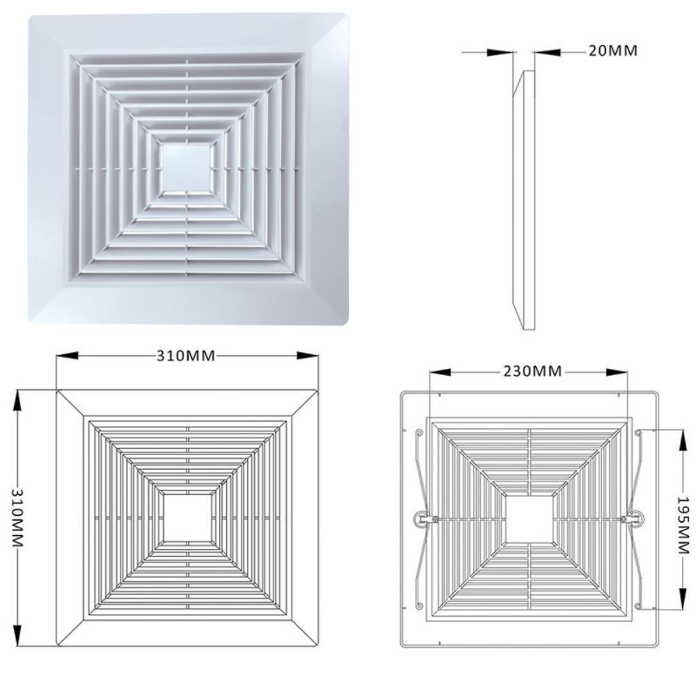 New With Spring Exhaust Fan Cover Square White Mounted Grille Diverter Ventilation Hood Ceiling or Wall