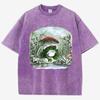 Vintage Aesthetic Frog Mushroom Prints Washed Women T-Shirt Loose T Shirt Crewneck Summer Short Sleeve Cotton Clothes