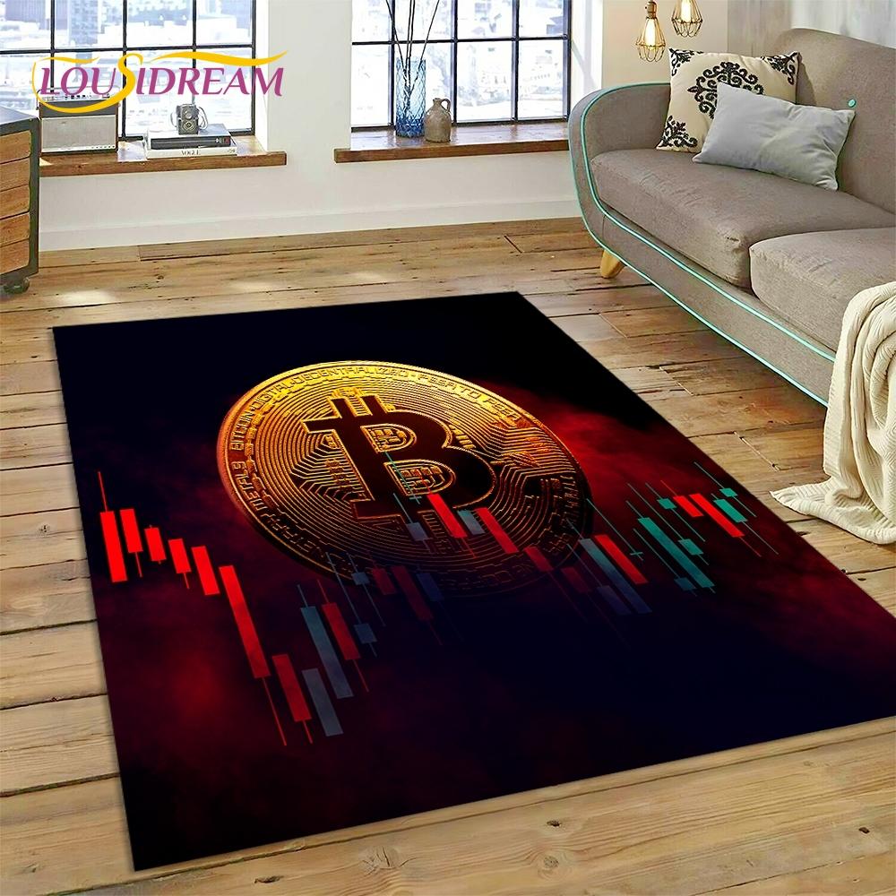 Bitcoin 3D Virtual Currency NFT Area Rug Carpet for Living Room Bedroom Home Decor,Floor Mat Non-slip for Sofa Doormat Gift Kids