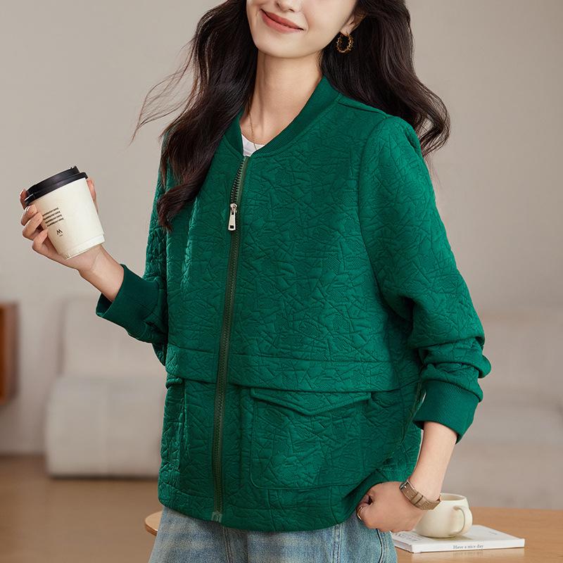 Plus Size Women's Casual Loose Round Neck Baseball Jacket - Short, Fat MM Style, Early Autumn 2024.