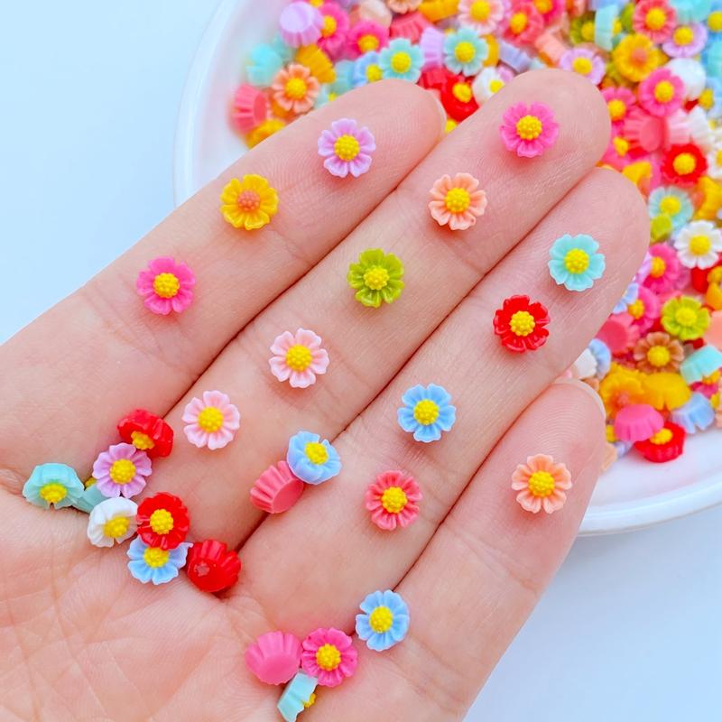 

100/200Pcs Resin 3D Colorful Mini Flower Flatback Figurines Scrapbook Wedding Applique Nail Art Decor Crafts 100pcs