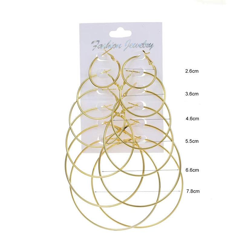 Temperament Fashion Size Circle Earrings Light Luxury Simple Versatile 6-Piece Earring Set Women'S Exaggerated Personality Earrings