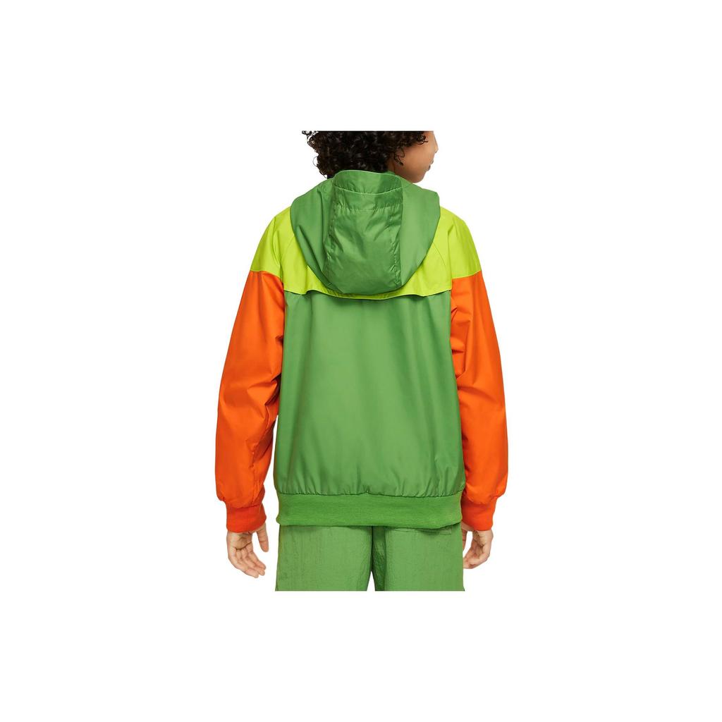 Nike Color Block Logo Zip Up Hooded Long Sleeve Jacket Kids Jackets Green 850443-377