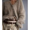 Plush Faux Mink V-Neck Knit Cardigan - Cozy Autumn/Winter Sweater Coat