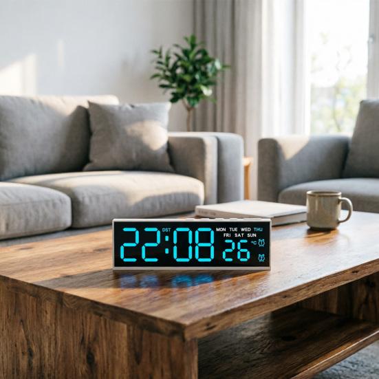 Digital Alarm Clock Large LED Display Brightness Adjustable Battery Operated Home Bedroom Clock with Week Temperature