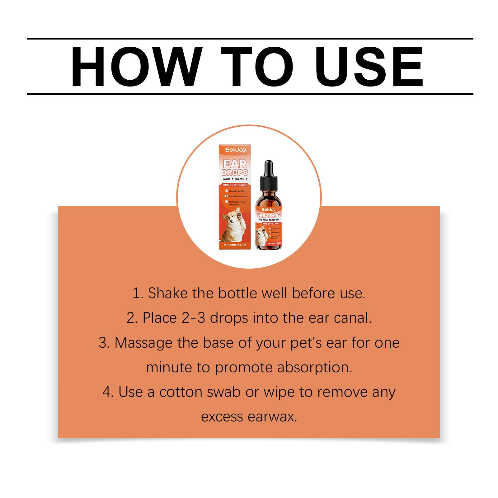 

EelJoy Dog Ear Care Solution 30ml gently cleans earwax, relieves ear discomfort, removes ear odor, and provides daily care for your pet.
