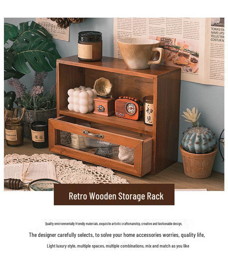 Solid Wood Multi-Layer Desktop Organizer: Office Desk & Cosmetics Storage Rack for Clutter-Free Spaces