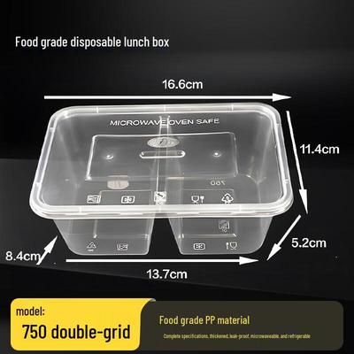 Contenants Alimentaires Jetables en Plastique à 2 Compartiments pour Emporter 750ml