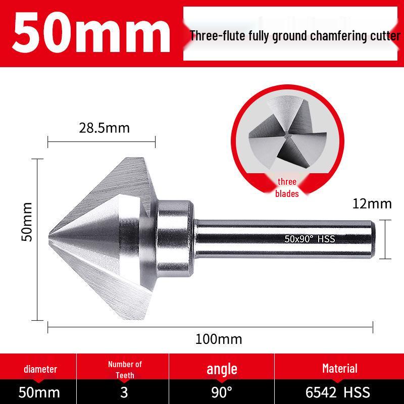 Straight Shank Single-Edge 3-Flute 45° Chamfering & Deburring Countersink Drill Bit, 90° Inner Hole Trimmer