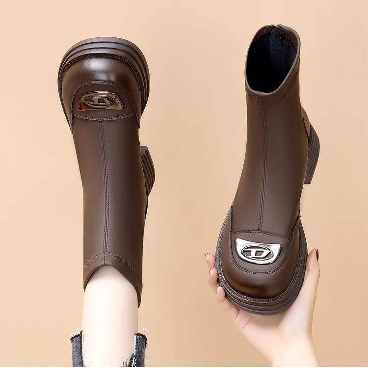 Real soft leather thick heel short boots women's 2025 autumn and winter new Martin boots foreign soft sole thin boots thick sole velvet cotton shoes