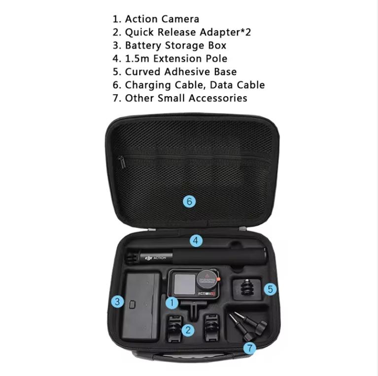 For DJI OSMO Action 5 Pro 4/3 Portable Case Waterproof Bag Charger Battery Base Selfie Stick Storage Box Handbag Accessories
