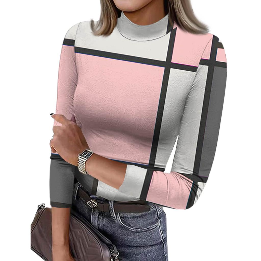 Damen Slim Bottom T-Shirt Mode Lässig Farbverlauf Druck Rundhals Pullover 3/4 Ärmel Top