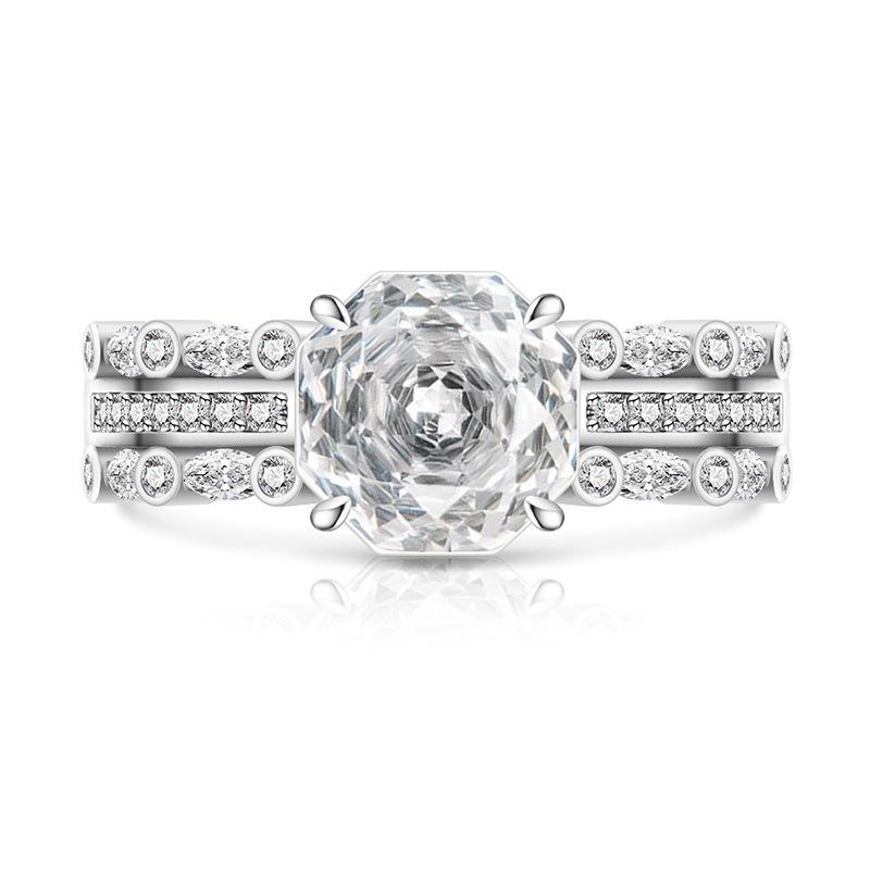 925 Sterling Silver Fashion Temperament Ice Flower Cut Lace Rose Cut Ring Inlaid with Crystal Zircon Birthday Anniversary Gift белый