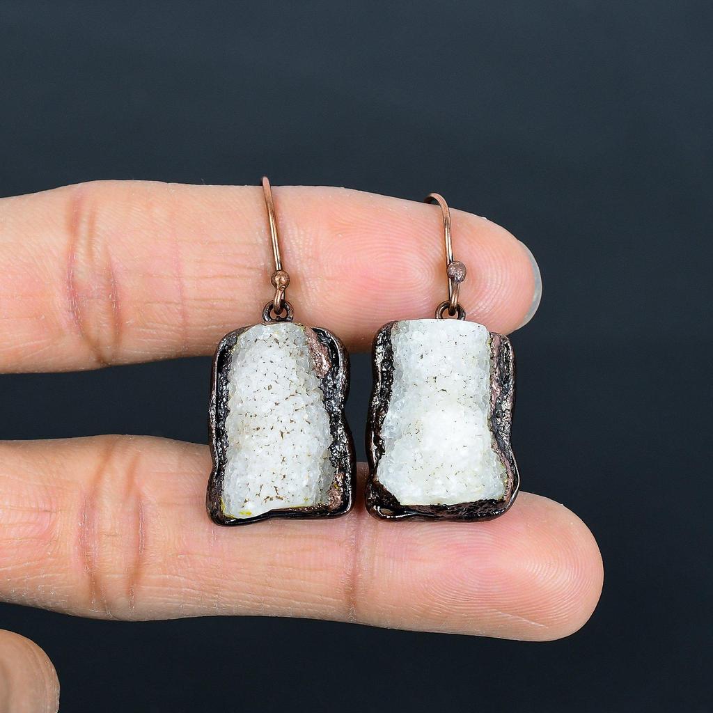 Crystal Quartz Copper Electroformed Earrings, Handmade Gemstone Earrings Jewelry, Gifts For Wife Brand New Earrings