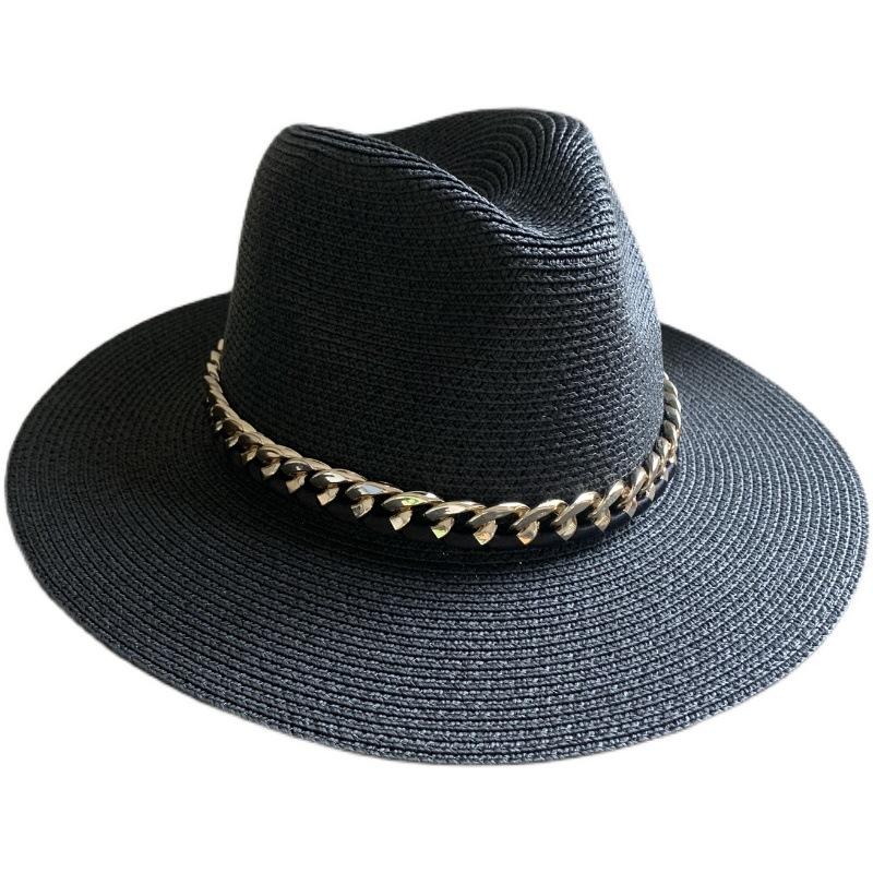 European and American hip hop black hat acrylic chain jazz straw hat children's street shot fashion sunshade panama top hat