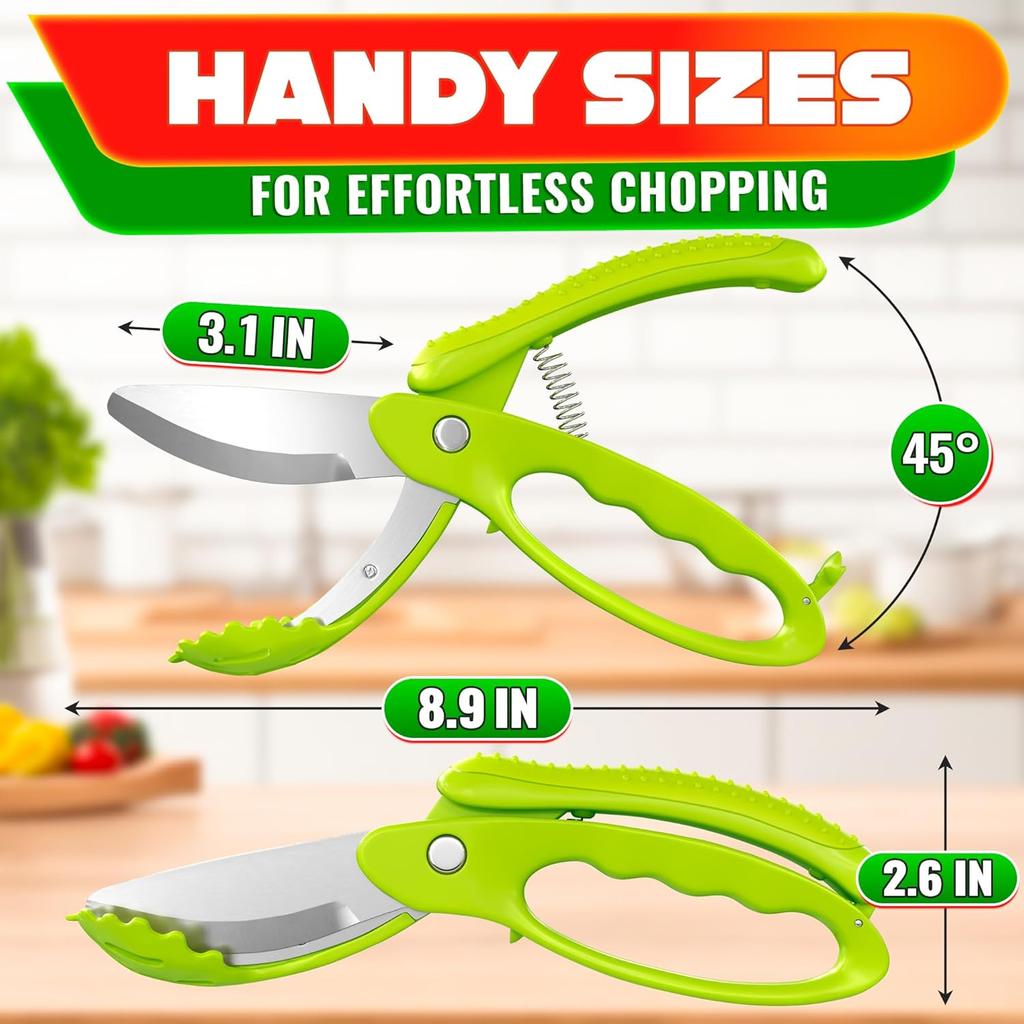 Salad Tongs For Toss and Chop Vegetable Salad Kitchen Shears Salad Scissors 2in1 Food Chopper Double Blade For Easy Salad Making