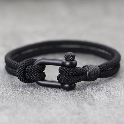 Hiphop Men Stainless Steel Bracelet with Detachable Buckle Nautical Wrap Braclet Bilayer Thread Bicycle Braslet Armband Herren