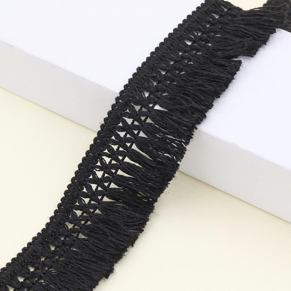 

25m Length 4cm Width Cotton Lace Fabric Trim DIY Craft Cross Hollow Out Tassel Trim Clothing Decor Fringe Trimming Ribbon Length 25m чёрный