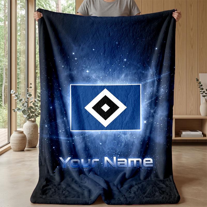 Hamburger SV Custom Name Text Flannel Blanket Soccer Logo Personalized Fleece Throw Blanket Special Gift For Sofa Bedroom Home