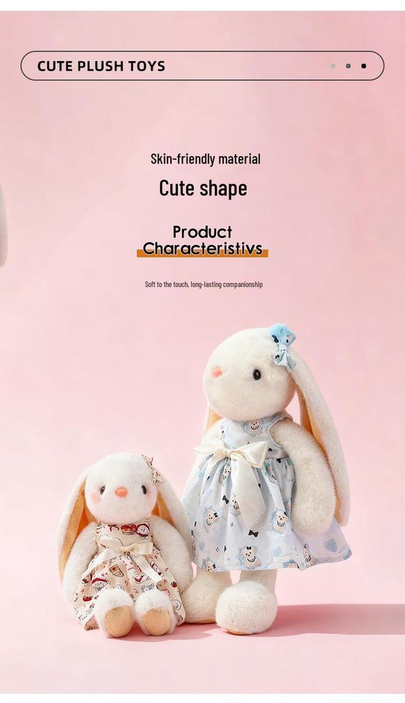 Large Lop-Eared Bunny Plush - Cute Floral Skirt Doll, Soothing Girl's Companion and Pet Healing Toy