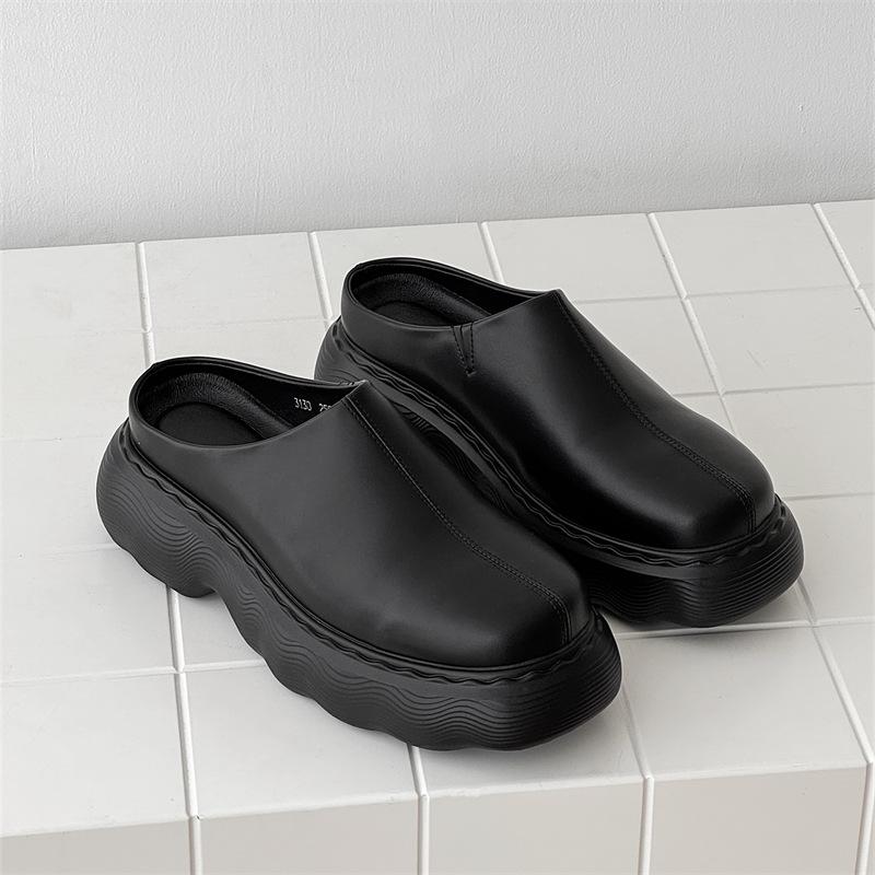 Internetová celebrita ins venkovní silná podrážka zvyšující výšku pánská exploze vnější nošení taška hlava poloviční pedál kožené boty líné pantofle 3130-J